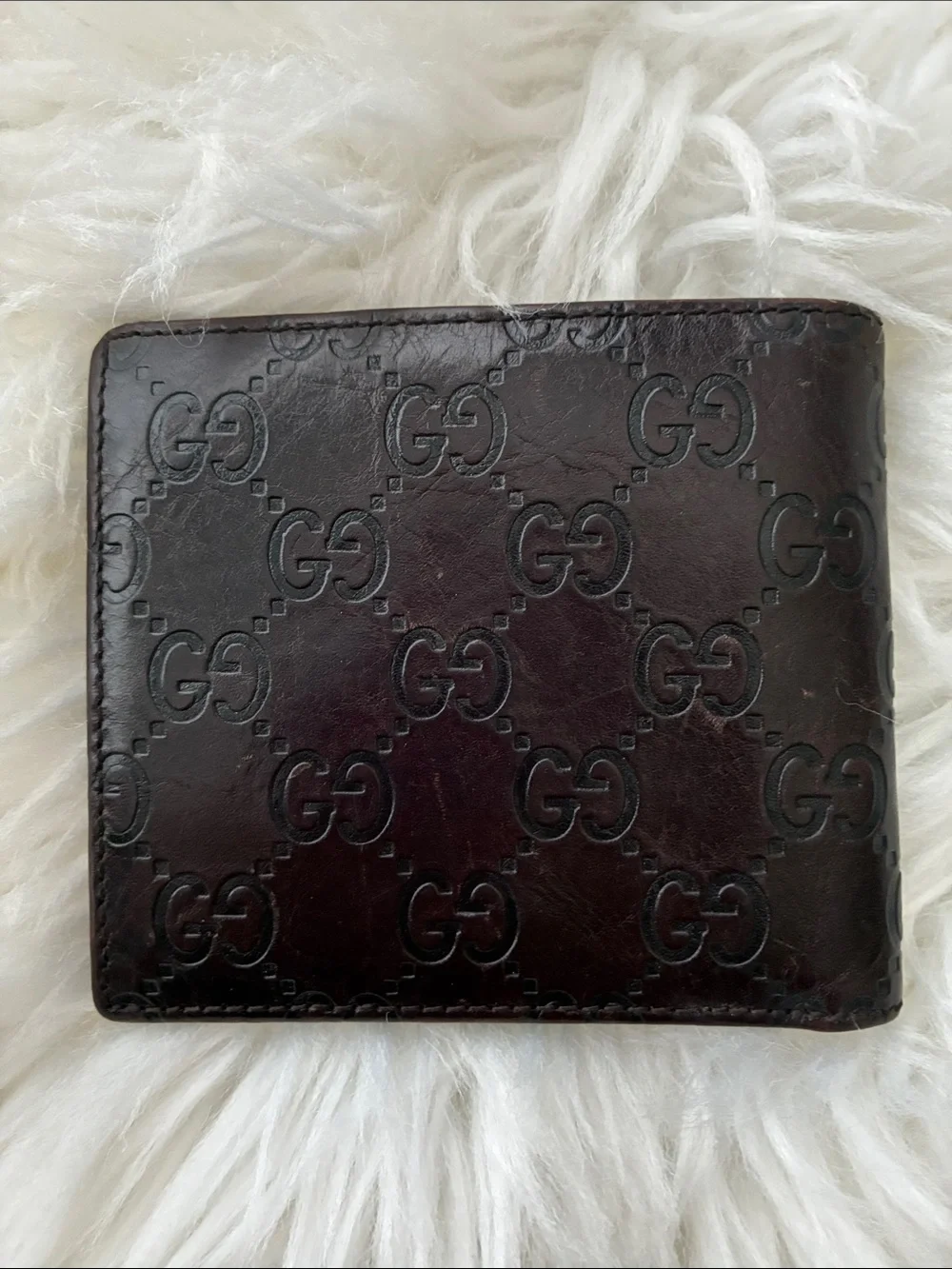 Gucci Dark Brown Embossed GG Leather Wallet with Silver Plaque